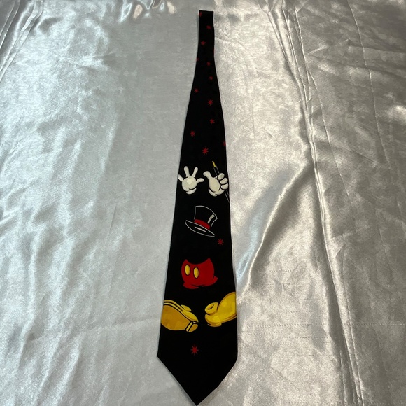 Vintage Mickey Inc Disney 100% Silk Tie Magic Hands Hat Pants Black Novelty - Picture 3 of 10